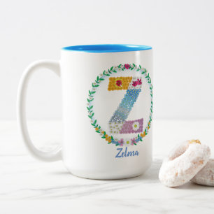 Blume Buchstaben Initial "Z" mit Personalisiertem  Zweifarbige Tasse