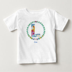 Blume Buchstaben "L" mit Personalisiertem Namen Baby T-shirt