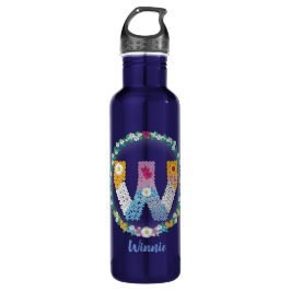 Blume Buchstaben "W" mit Personalisiertem Namen Edelstahlflasche