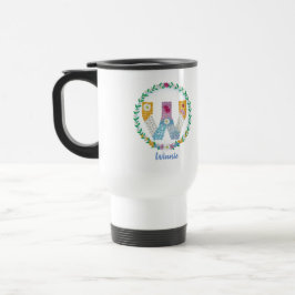 Blume Buchstaben "W" mit Personalisiertem Namen Reisebecher