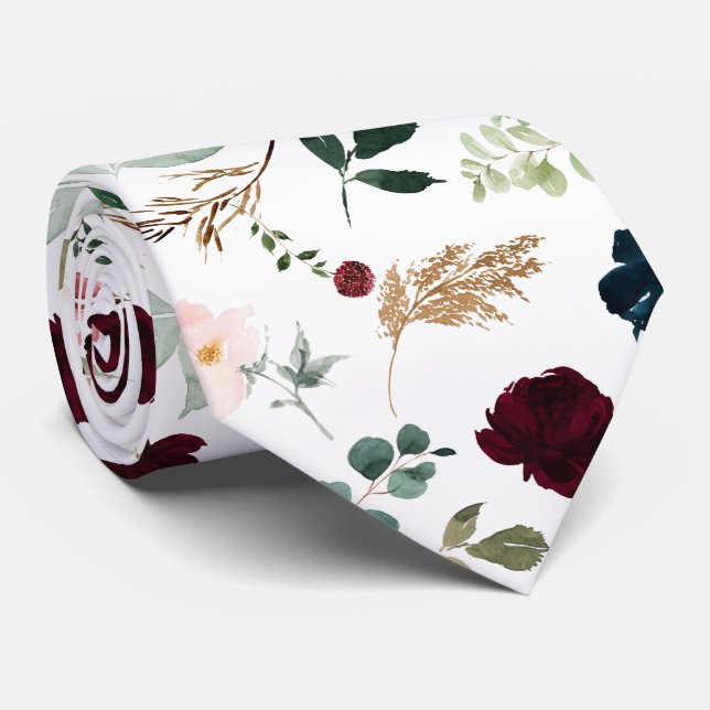 Blume Burgund Blush Navy Rose Krawatte (Gerollt)