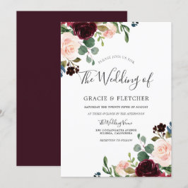 Blume Burgund & Pinselstrich Elegante Hochzeit im  Einladung