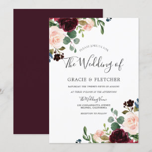 Blume Burgund & Pinselstrich Elegante Hochzeit im Einladung