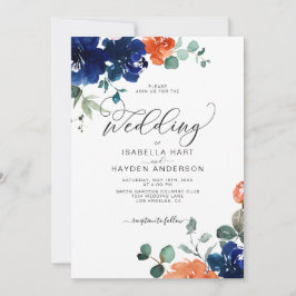 Blume Burnt Orange Navy Rust Floral Wedding Einladung