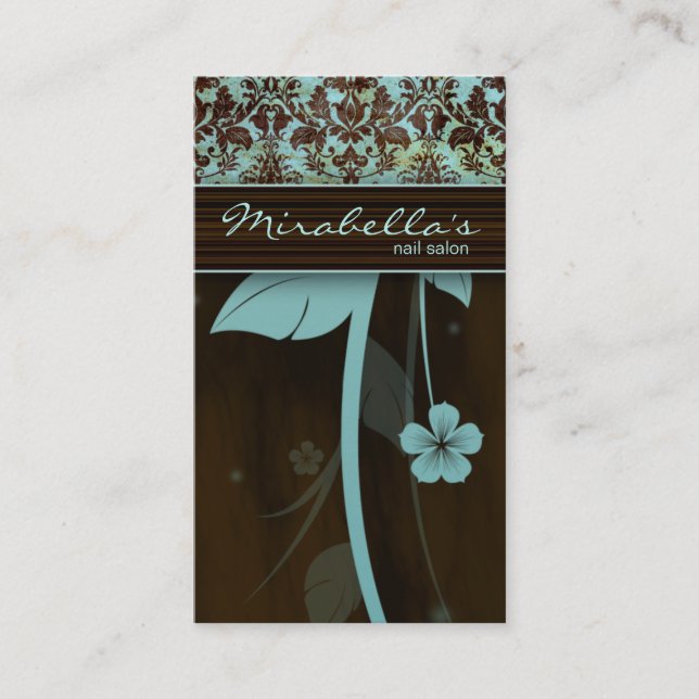Blume Business Card Damask Blue Brown Visitenkarte (Vorderseite)
