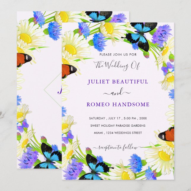 Blume Butterflies Einladungs-Template (Vorne/Hinten)