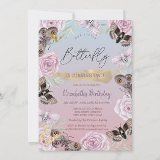 Blume Butterflies Ombre Geburtstag Einladung