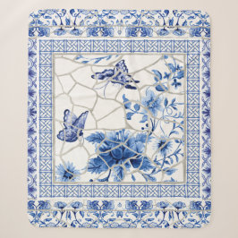 Blume Butterfly Blue und White Chinoiserie Chic Sherpadecke