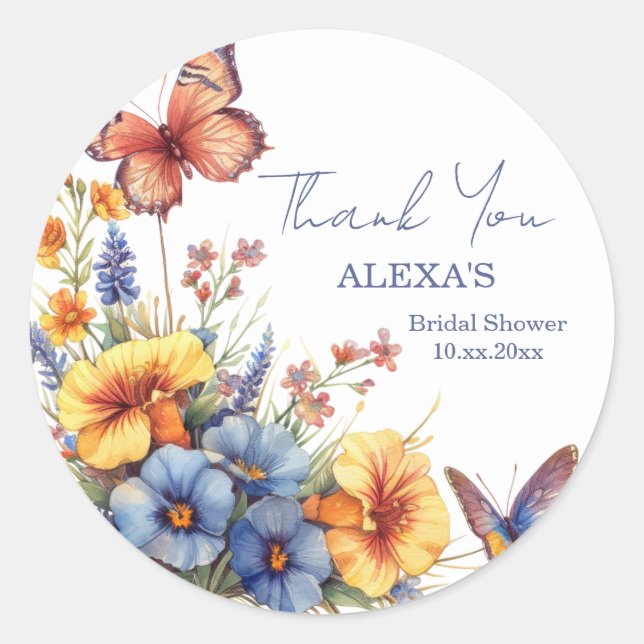 Blume Butterfly Bouquet mit individueller Wasserfa Runder Aufkleber (Vorderseite)