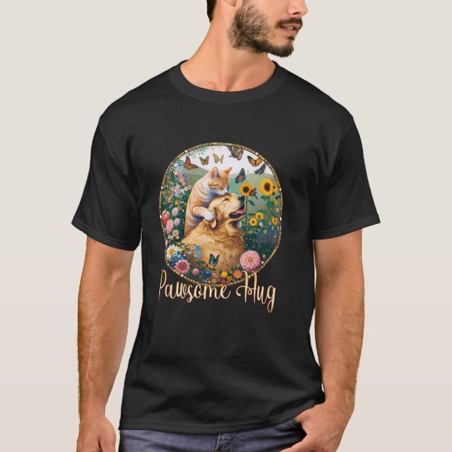 Blume Butterfly Funny Pawsome Hug Golden Retrieve T-Shirt (Vorderseite)