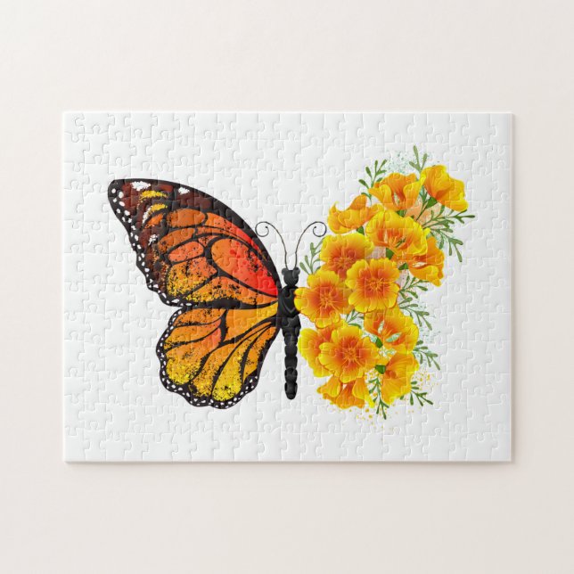 Blume Butterfly mit gelbem Kalifornien-Mohn (Horizontal)