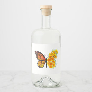 Blume Butterfly mit gelbem Kalifornien-Mohn Alkoholflaschenetikett