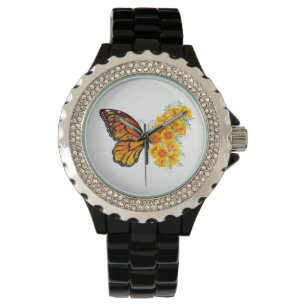 Blume Butterfly mit gelbem Kalifornien-Mohn Armbanduhr