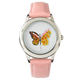 Blume Butterfly mit gelbem Kalifornien-Mohn Armbanduhr