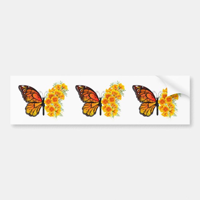 Blume Butterfly mit gelbem Kalifornien-Mohn Autoaufkleber (Vorne)