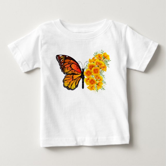 Blume Butterfly mit gelbem Kalifornien-Mohn Baby T-shirt (Vorderseite)