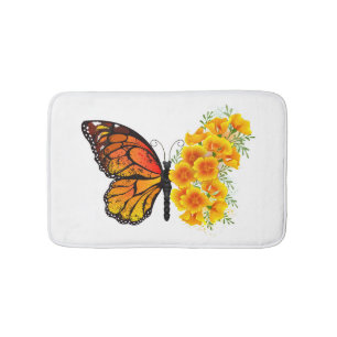 Blume Butterfly mit gelbem Kalifornien-Mohn Badematte