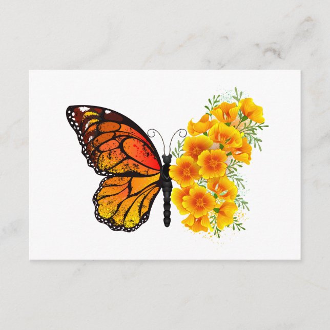 Blume Butterfly mit gelbem Kalifornien-Mohn Begleitkarte (Vorderseite)