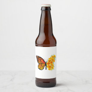 Blume Butterfly mit gelbem Kalifornien-Mohn Bierflaschenetikett