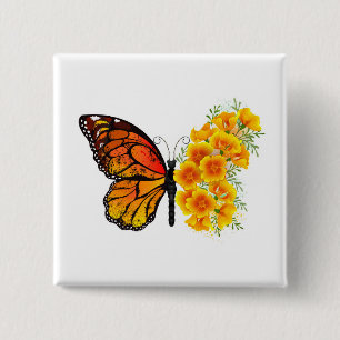 Blume Butterfly mit gelbem Kalifornien-Mohn Button
