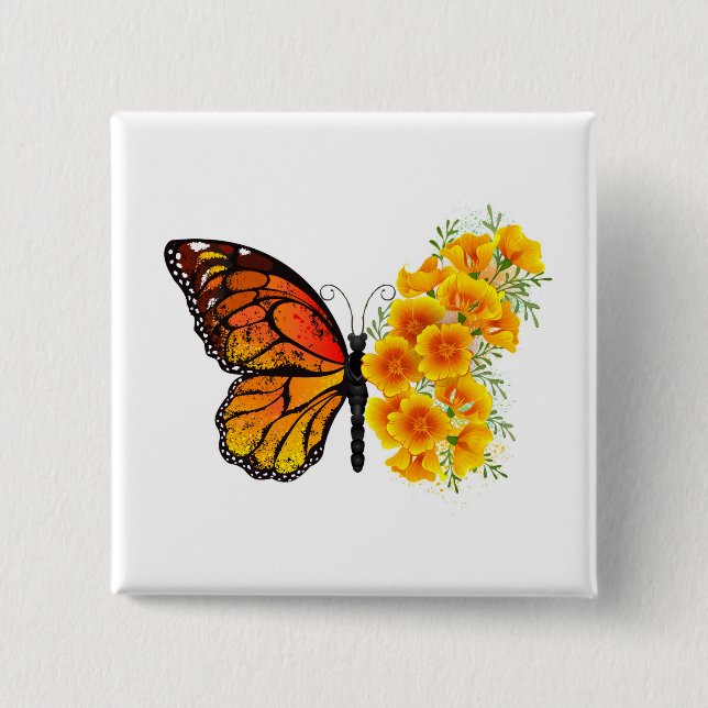 Blume Butterfly mit gelbem Kalifornien-Mohn Button (Vorderseite)