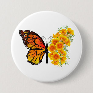 Blume Butterfly mit gelbem Kalifornien-Mohn Button