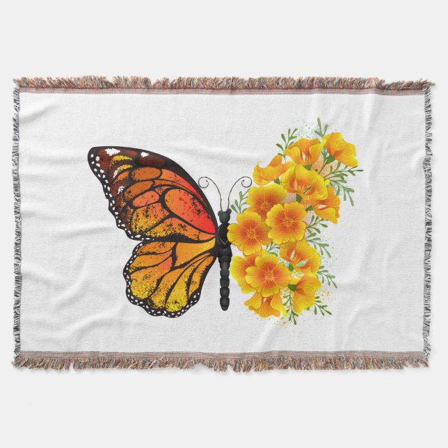 Blume Butterfly mit gelbem Kalifornien-Mohn Decke (Vorderseite)