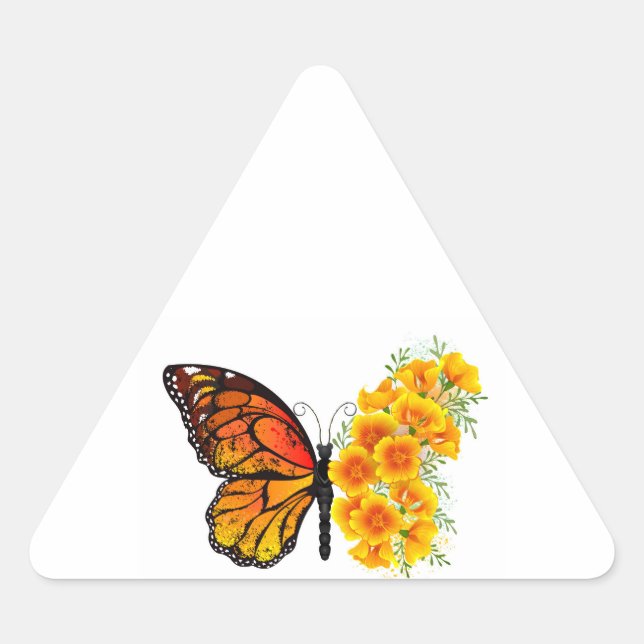 Blume Butterfly mit gelbem Kalifornien-Mohn Dreieckiger Aufkleber (Vorderseite)