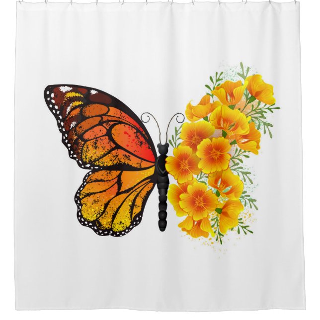 Blume Butterfly mit gelbem Kalifornien-Mohn Duschvorhang (Vorderseite)