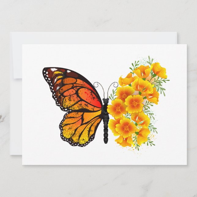 Blume Butterfly mit gelbem Kalifornien-Mohn Einladung (Vorderseite)