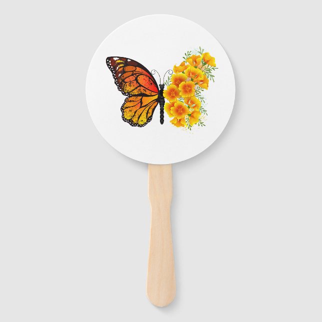 Blume Butterfly mit gelbem Kalifornien-Mohn Fächer (Vorderseite)