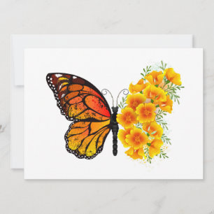 Blume Butterfly mit gelbem Kalifornien-Mohn Feiertagskarte