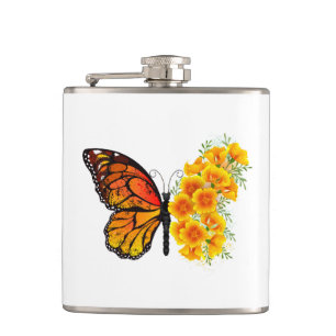 Blume Butterfly mit gelbem Kalifornien-Mohn Flachmann