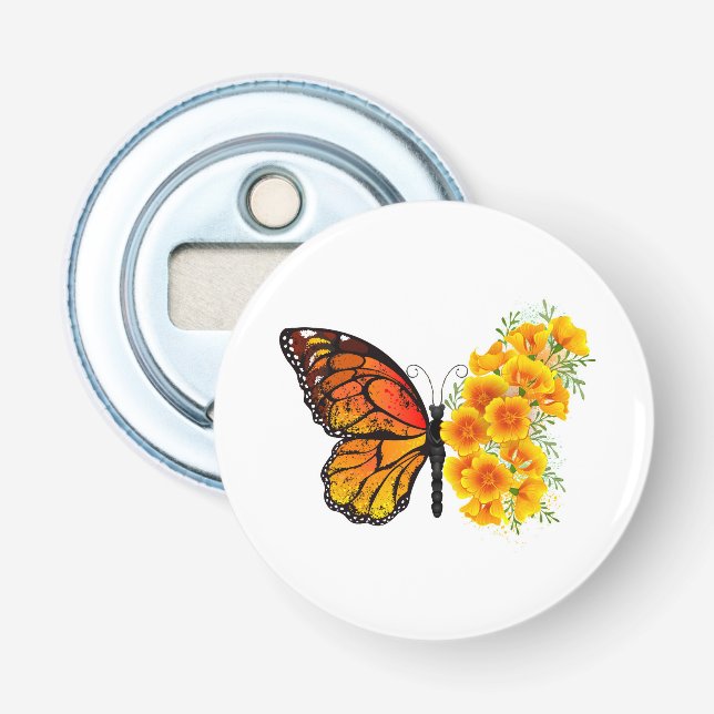 Blume Butterfly mit gelbem Kalifornien-Mohn Flaschenöffner (Vorderseite)
