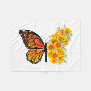 Blume Butterfly mit gelbem Kalifornien-Mohn Fleecedecke