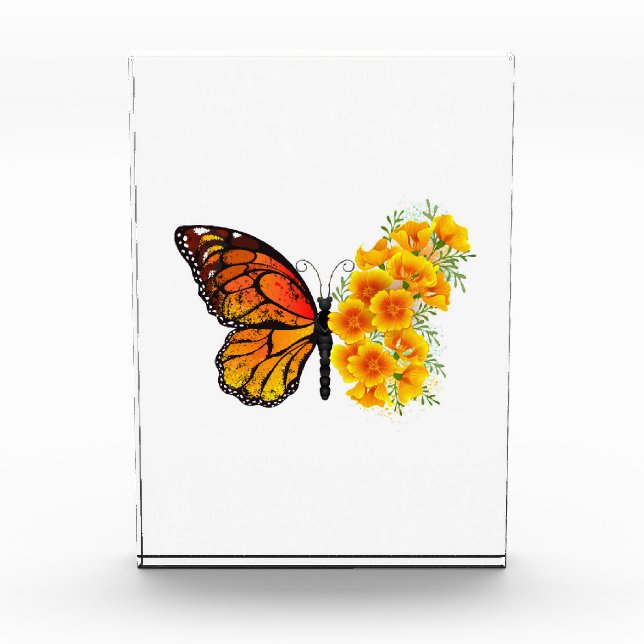Blume Butterfly mit gelbem Kalifornien-Mohn Fotoblock (Vorderseite)