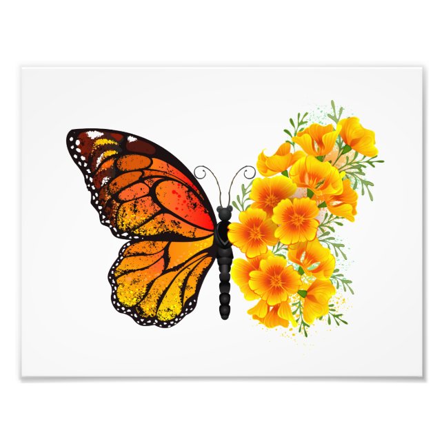Blume Butterfly mit gelbem Kalifornien-Mohn Fotodruck (Vorne)
