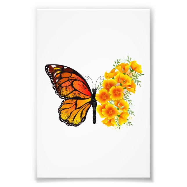 Blume Butterfly mit gelbem Kalifornien-Mohn Fotodruck (Vorne)