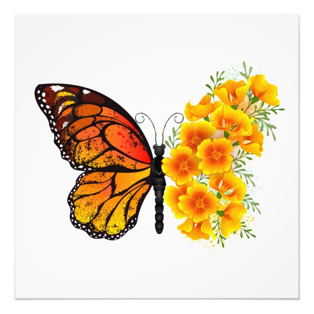 Blume Butterfly mit gelbem Kalifornien-Mohn Fotodruck (Vorne)