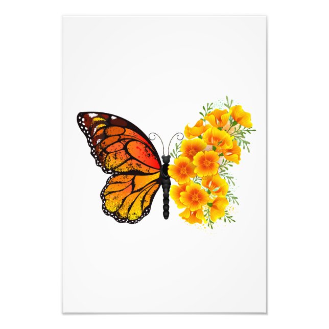Blume Butterfly mit gelbem Kalifornien-Mohn Fotodruck (Vorne)