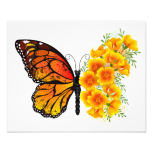Blume Butterfly mit gelbem Kalifornien-Mohn Fotodruck