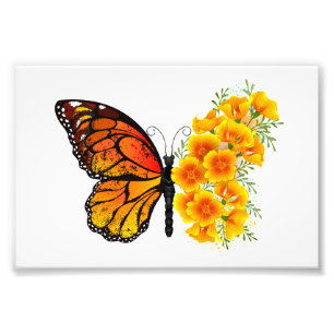 Blume Butterfly mit gelbem Kalifornien-Mohn Fotodruck