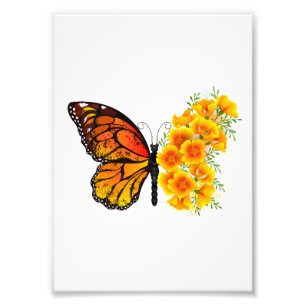 Blume Butterfly mit gelbem Kalifornien-Mohn Fotodruck