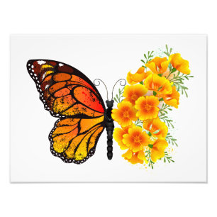 Blume Butterfly mit gelbem Kalifornien-Mohn Fotodruck