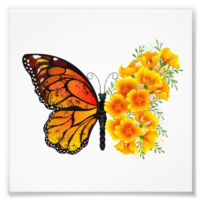 Blume Butterfly mit gelbem Kalifornien-Mohn Fotodruck (Vorne)