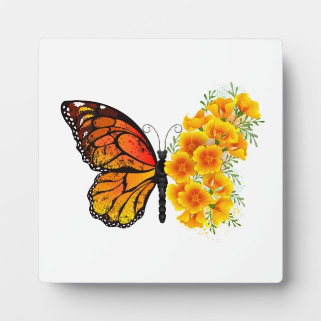 Blume Butterfly mit gelbem Kalifornien-Mohn Fotoplatte (Vorderseite)