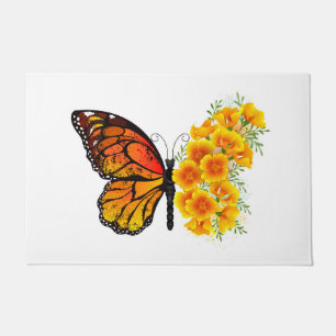 Blume Butterfly mit gelbem Kalifornien-Mohn Fußmatte