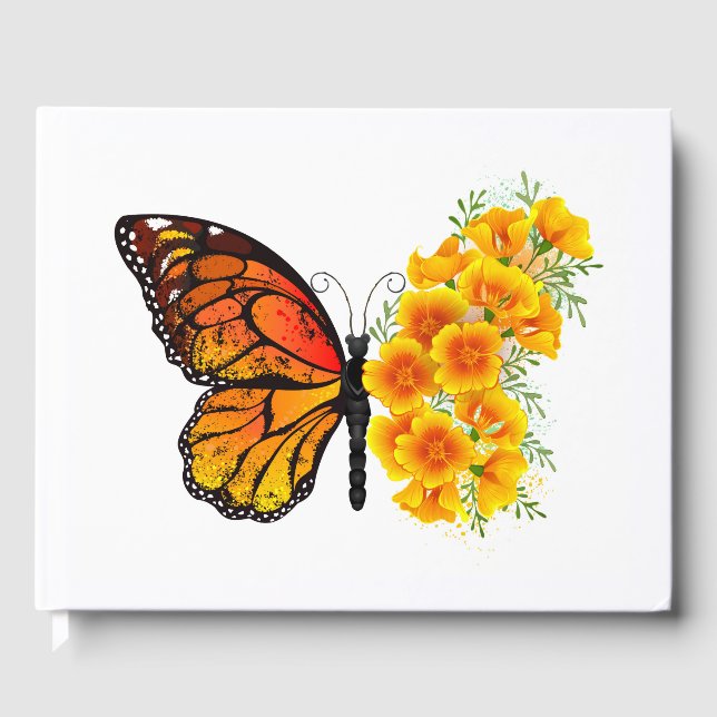 Blume Butterfly mit gelbem Kalifornien-Mohn Gästebuch (Vorderseite)