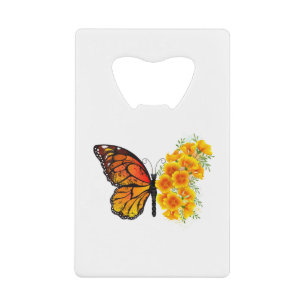 Blume Butterfly mit gelbem Kalifornien-Mohn Geldbeutel Flaschenöffner