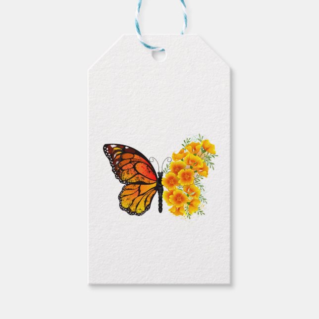 Blume Butterfly mit gelbem Kalifornien-Mohn Geschenkanhänger (Vorderseite)